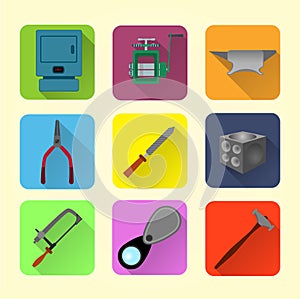 Jeweler tools flat icon set