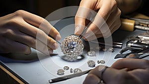 Jeweler working on a ring in a jeweler\'s workshop