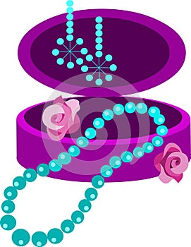 Jewelery box with earring, necklace and flowers photo