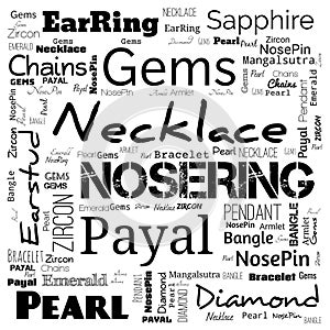 jewelery word cloud, word cloud use for banner, painting, motivation, web-page, website background, t-shirt & shirt printing,