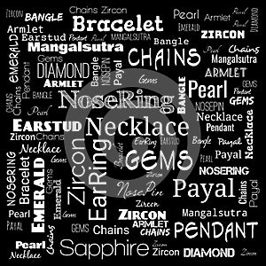 jewelery word cloud, word cloud use for banner, painting, motivation, web-page, website background, t-shirt & shirt printing,