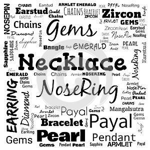 jewelery word cloud, word cloud use for banner, painting, motivation, web-page, website background, t-shirt & shirt printing,