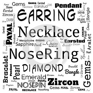 jewelery word cloud, word cloud use for banner, painting, motivation, web-page, website background, t-shirt & shirt printing,