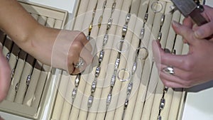 Jewellery golden rings in a shop