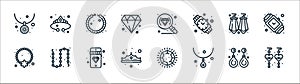 jewellery line icons. linear set. quality vector line set such as earring, necklace, crown, necklace, earring, bracelet, search,