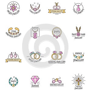 Jewellery logo luxury icons set vector color