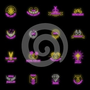 Jewellery logo luxury icons set vector neon