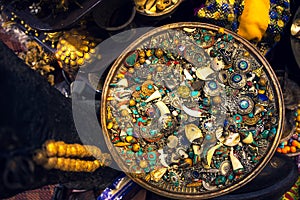 Jewellery and silver box, treasure, in souk market in Muscat