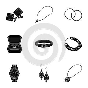 Jewelry and accessories set icons in black style. Big collection of jewelry and accessories vector symbol stock