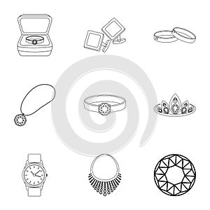 Jewelry and accessories set icons in outline style. Big collection of jewelry and accessories