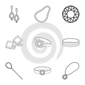 Jewelry and accessories set icons in outline style. Big collection of jewelry and accessories vector symbol stock