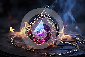 Jewelry with big precious stones on dark background, AI Generated