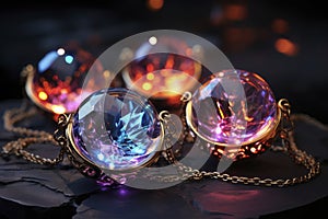 Jewelry with big precious stones on dark background, AI Generated