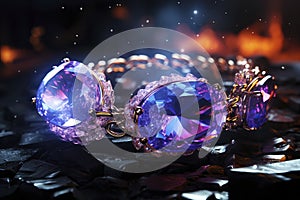 Jewelry with big precious stones on dark background, AI Generated