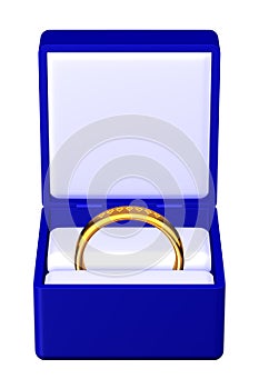 Jewelry box with wedding ring inside.