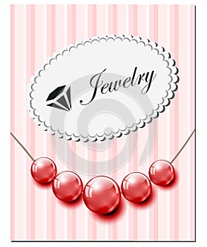 Jewelry card with red glass pearls