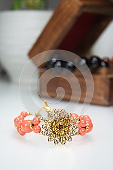 Jewelry Coral Bracelet with Filigre Flower