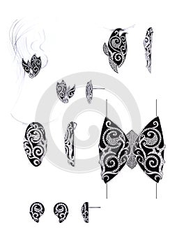 Jewelry design art vintage set butterfly.