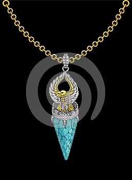 Jewelry design fancy art engle on turquoise pendant.