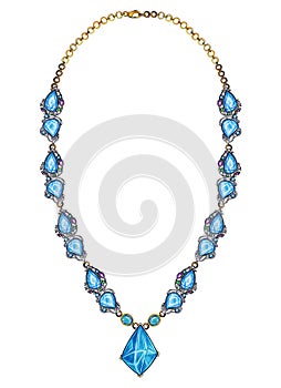 Jewelry Design Modern Art Blue Topaz Necklace.