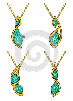 Jewelry design modern art turquoise gold pendant.