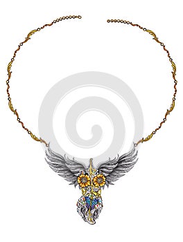Jewelry design surreal fantasy angel necklace.