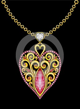 Jewelry Design Vintage Art mix Heart Pendant.