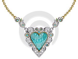 Jewelry Design Vintage Art mix Heart Pendant.