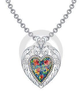Jewelry design vintage heart set with black opal white gold pendant.