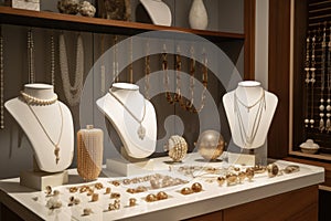 jewelry display with a mix of classic and contemporary pieces