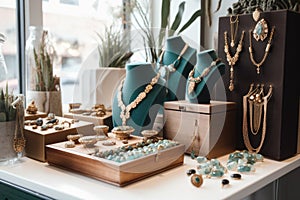 jewelry display with a mix of classic and contemporary pieces