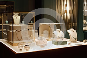 jewelry display with a mix of classic and contemporary pieces