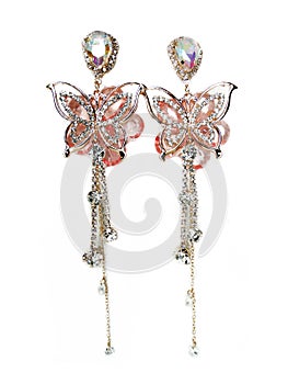 Jewelry fashion earrings background with colorful crystals