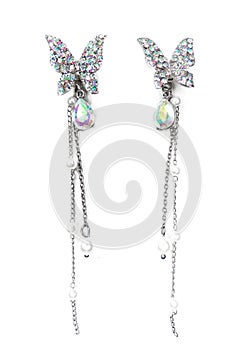 Jewelry fashion earrings background with colorful crystals