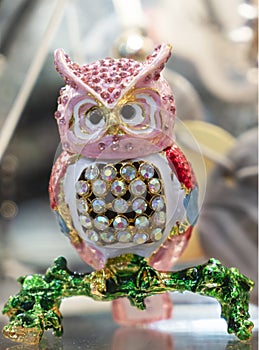 jewelry figurine owl decorated with precious stones