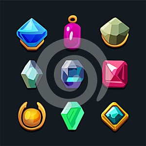 Jewelry Gems Set. Stone for Game. Vector