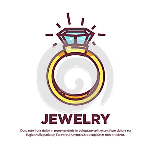 Jewelry golden diamond wedding ring vector flat icon design