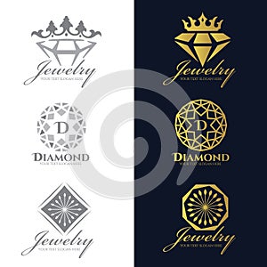Jewelry logo Crown Diamond and flower vector set and isolate on white background vector set design