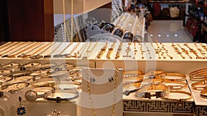 Jewelry made of silver on the shop window
