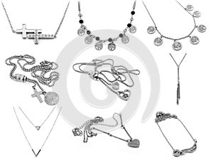 Jewelry mix. Stainless steel necklaces and pendants