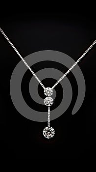 a jewelry necklace adorned with a pure, sober, and delicate line, featuring three exquisite diamonds, in a realistic