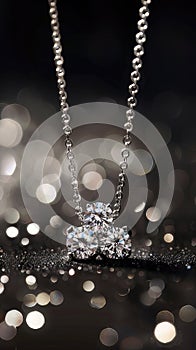 a jewelry necklace adorned with a pure, sober, and delicate line, featuring three exquisite diamonds, in a realistic