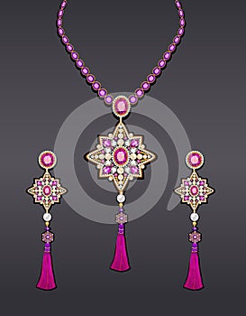 jewelry with precious stones and tassels