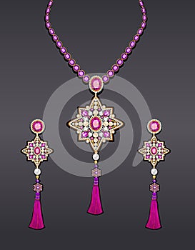 jewelry with precious stones and tassels photo