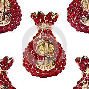 Jewelry red money bag on a white background. Seamless pattern