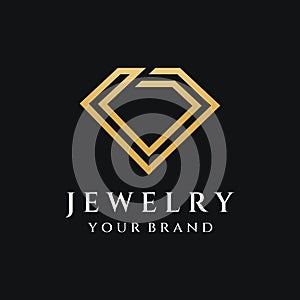 Jewelry ring abstract logo template design with luxury diamonds or gems.Isolated on black and white background.Logo can be for