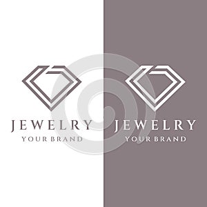 Jewelry ring abstract logo template design with luxury diamonds or gems.Isolated on black and white background.Logo can be for