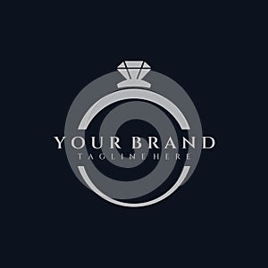 Jewelry ring abstract logo template design with luxury diamonds or gems.Isolated on black and white background.Logo can be for