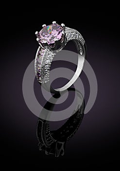 Jewelry ring with gemstone on black