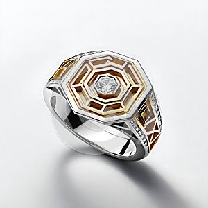 Jewelry - a ring made of gold and silver with a diamond. 3D on a white background isolated